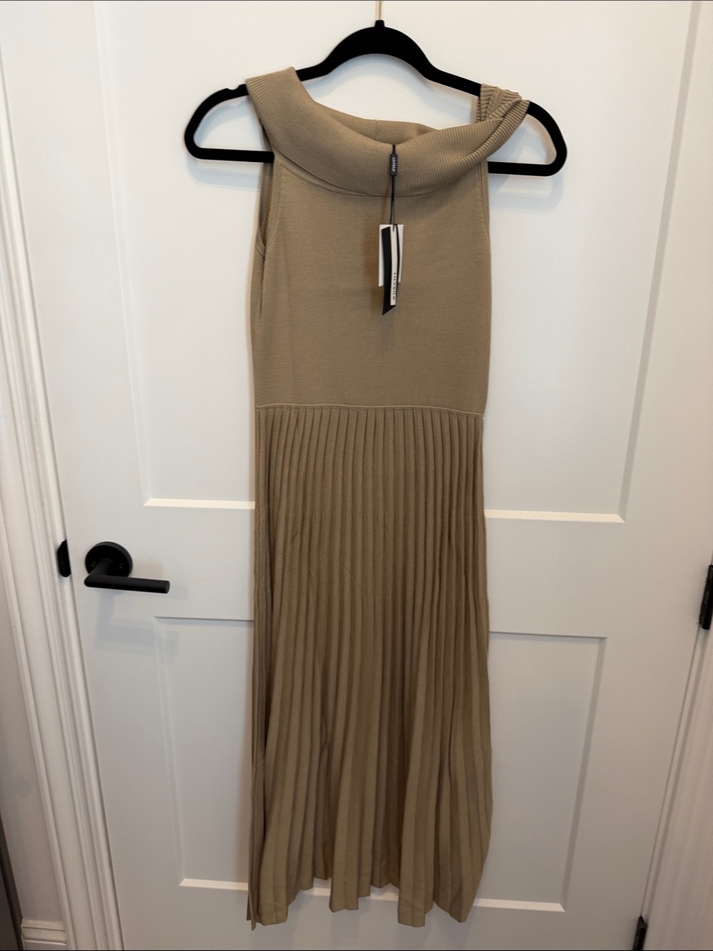Sleeveless Pleated Knit Maxi Dress in Taupe